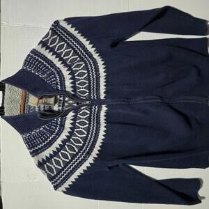 St. John's Bay Men's XXL Navy Blue Zip-Up Sweater with Fair Isle Pattern